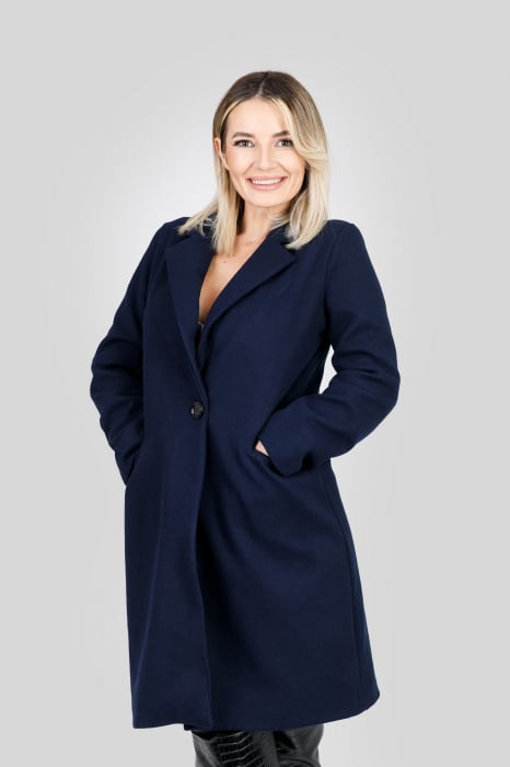 Palton elegant bleumarin cu un nasture