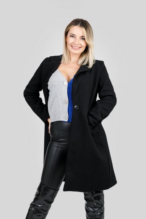 Palton elegant negru cu un nasture