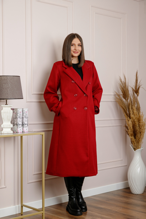 Palton lung dama elegant cu nasturi decorativi - Grena