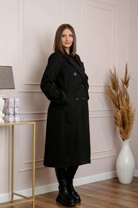 Palton lung dama elegant cu nasturi decorativi - Negru