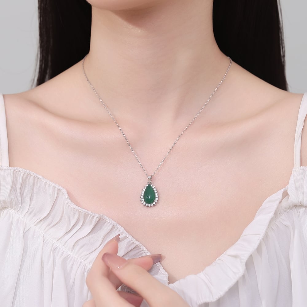 Pandantiv argint 925, JW1291, model elegant cu piatra verde, placat cu rodiu - poza 2