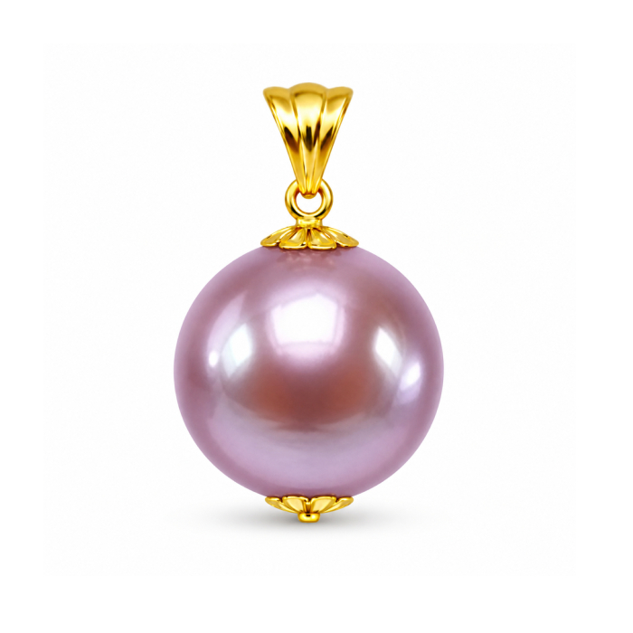 Pandantiv cu Perla Edison Lavanda Rara 11,5-12 mm si Aur 14K (aur 585) KASKADDA