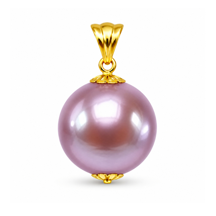 Pandantiv cu Perla Edison Lavanda Rara 12,5-13 mm si Aur Galben 14K (aur 585) KASKADDA