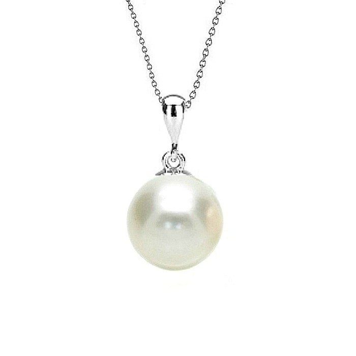 Pandantiv Perla Alba Rotunda AAA+ 8 mm cu Aur Alb 14K (aur 585)
