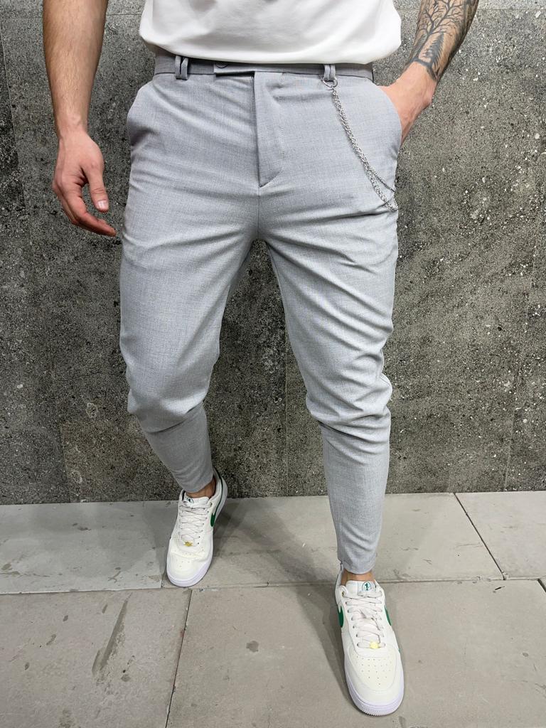 Pantaloni barbati casual gri + lant 12096 P19-2.2