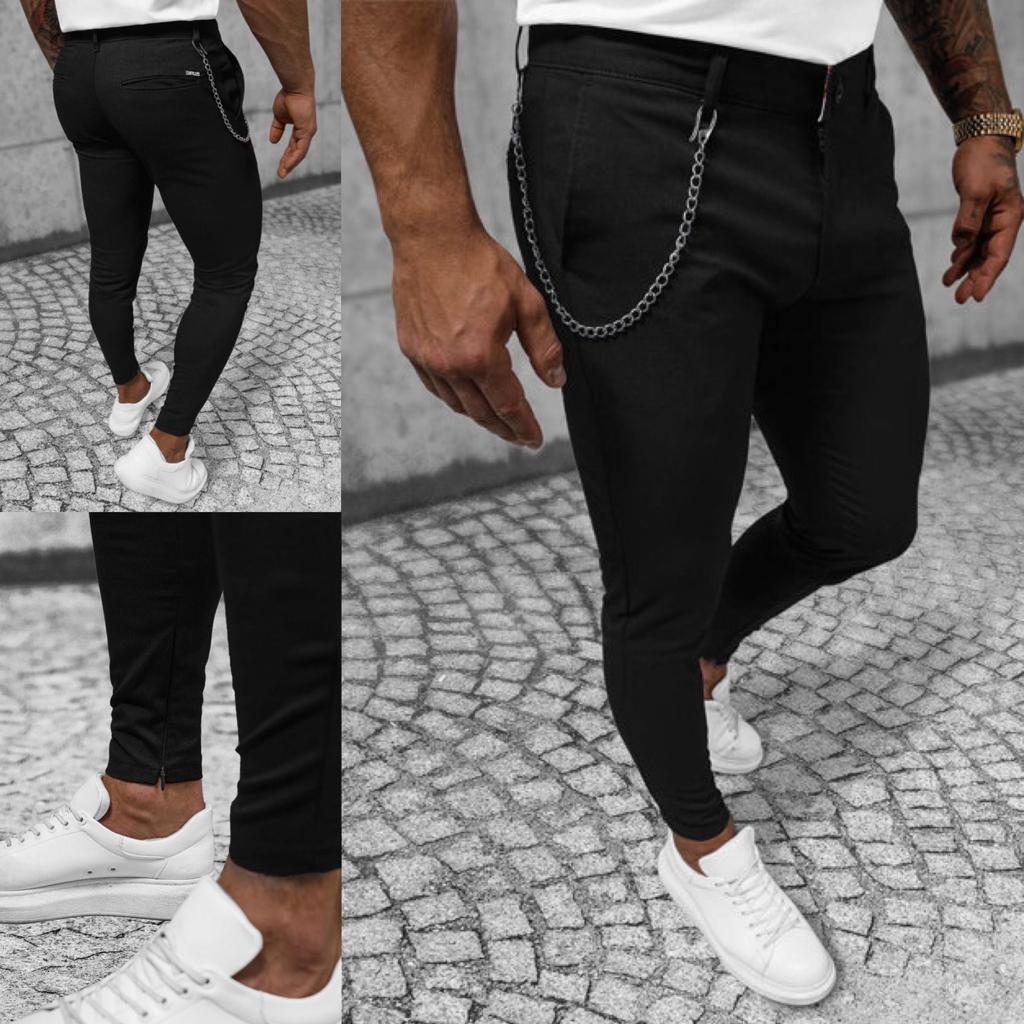 Pantaloni barbati casual negri + lant 12097 B14-5