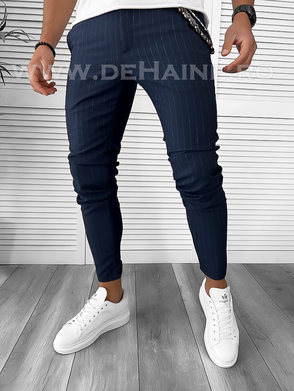 Pantaloni barbati casual regular fit bleumarin B7879 F1-5