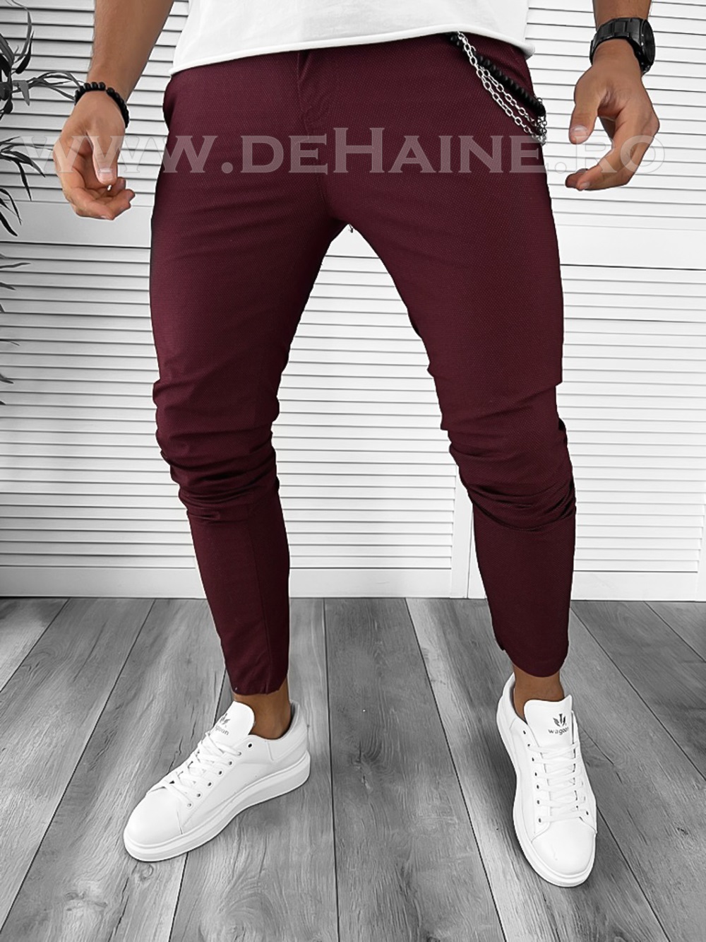 Pantaloni barbati casual regular fit grena 9886 F7-4