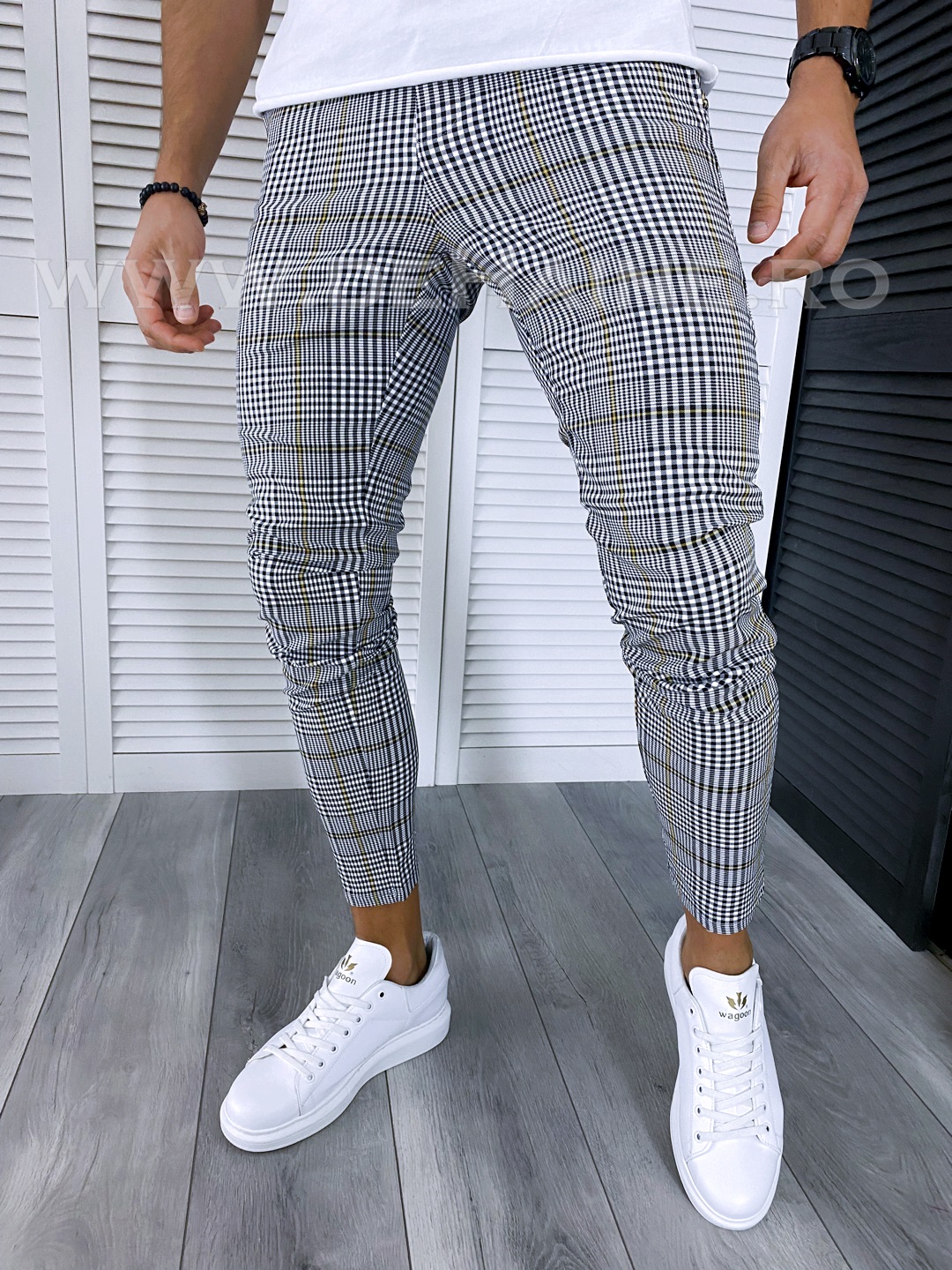Pantaloni barbati casual regular fit gri in carouri B1640 F2-1