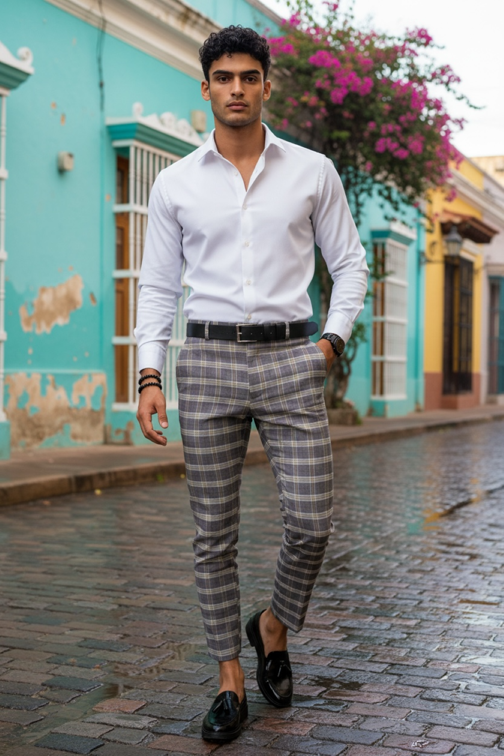 Pantaloni barbati casual regular fit in carouri B1553 Z4-2