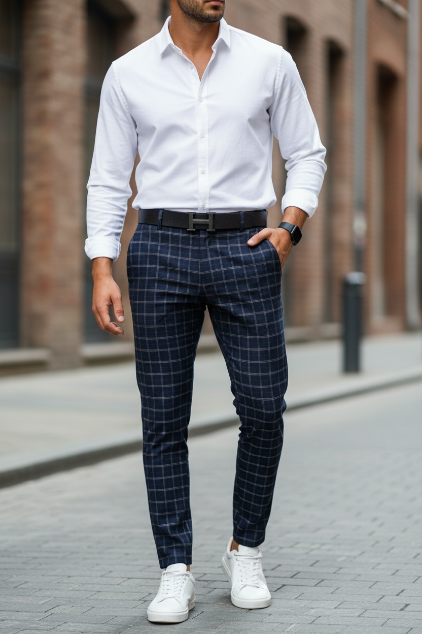 Pantaloni barbati casual regular fit in carouri B1732 i10-3