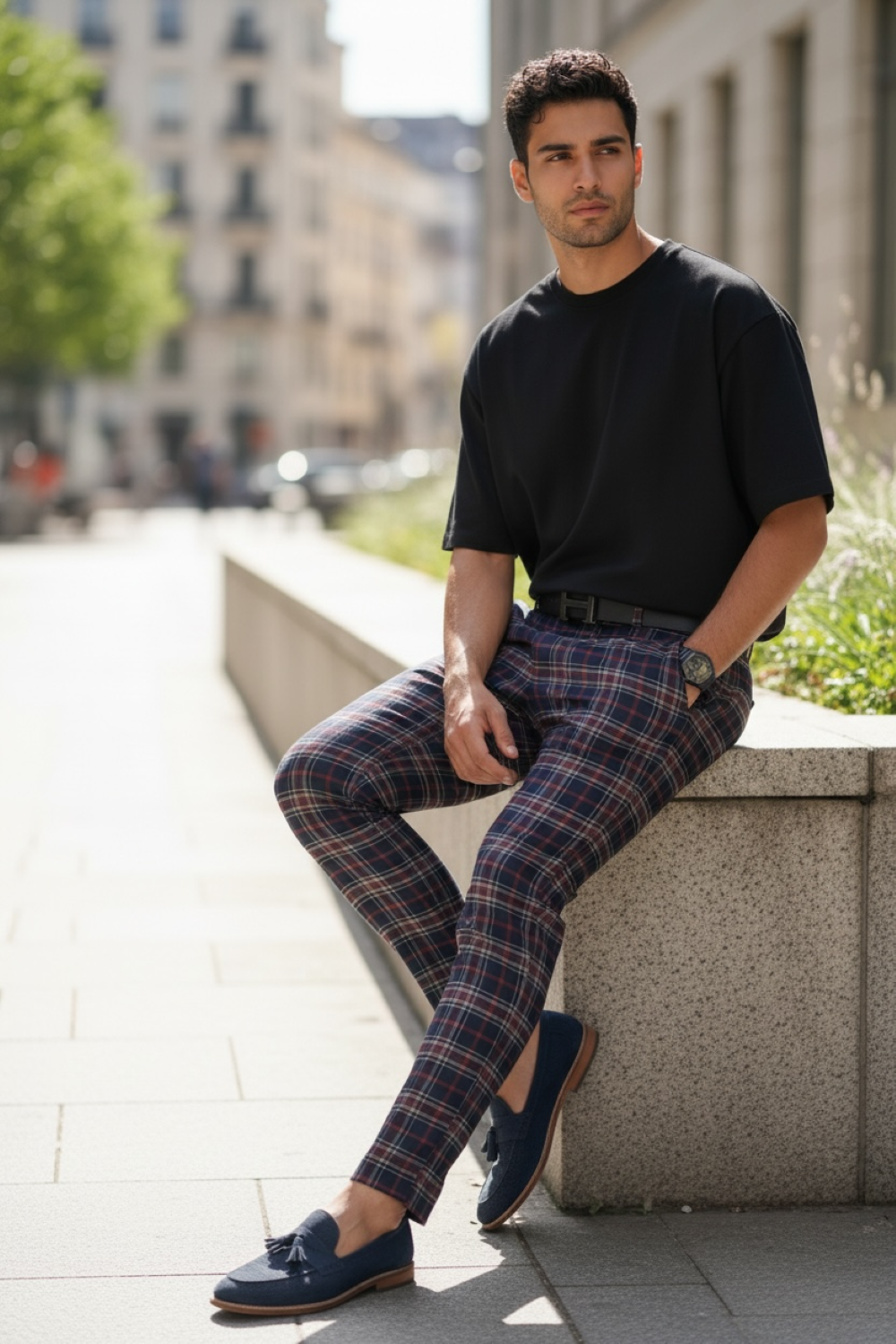 Pantaloni barbati casual regular fit in carouri B1822 Z4-1