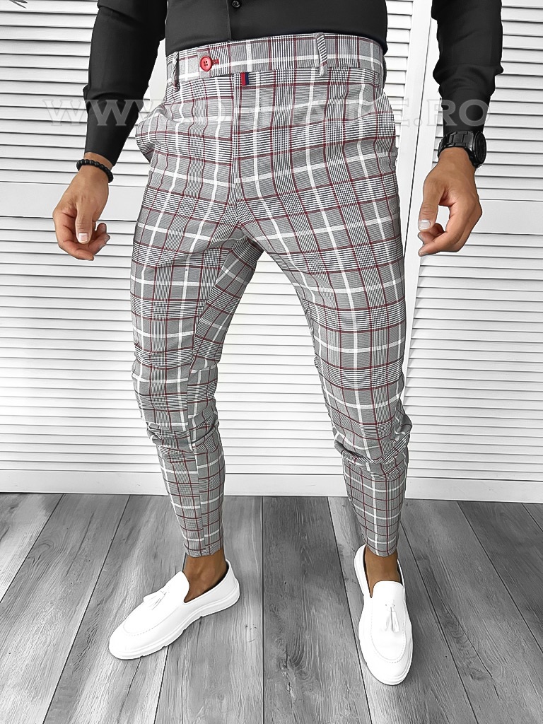 Pantaloni barbati casual regular fit in carouri B7840