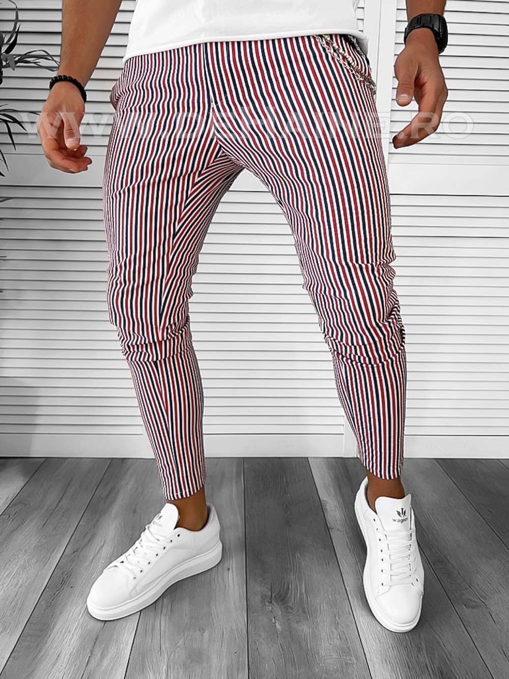 Pantaloni barbati casual regular fit in dungi B7890 P18-4.1