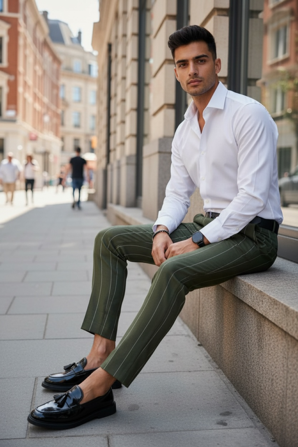 Pantaloni barbati casual regular fit kaki B1798 Z35-5
