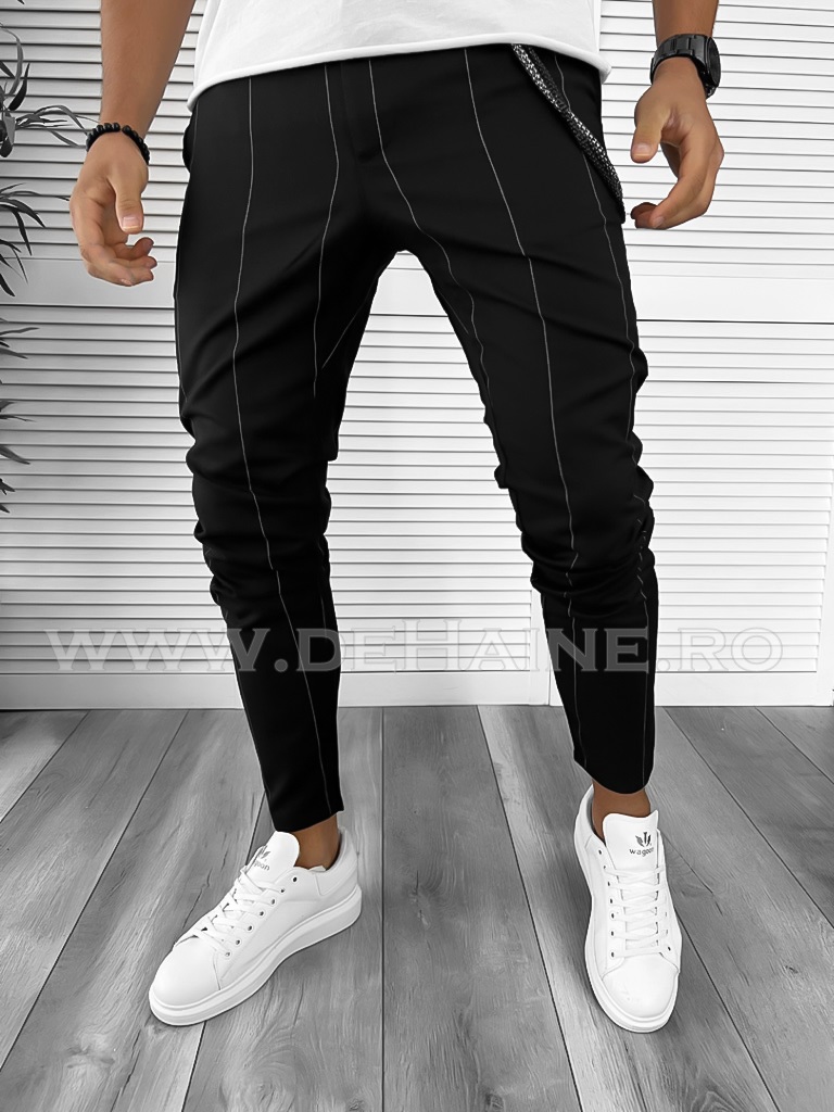 Pantaloni barbati casual regular fit negri B8022 B9-2