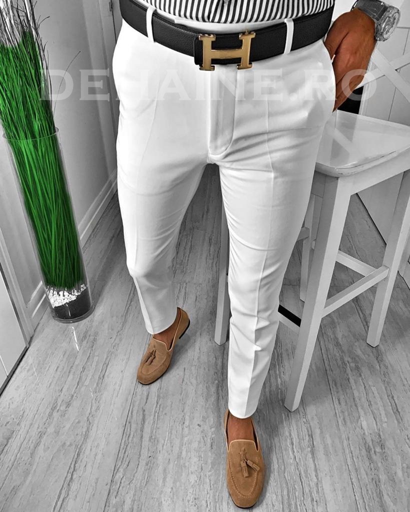 Pantaloni barbati eleganti albi ZR CU MIC DEFECT DEF6688 P19-4.1