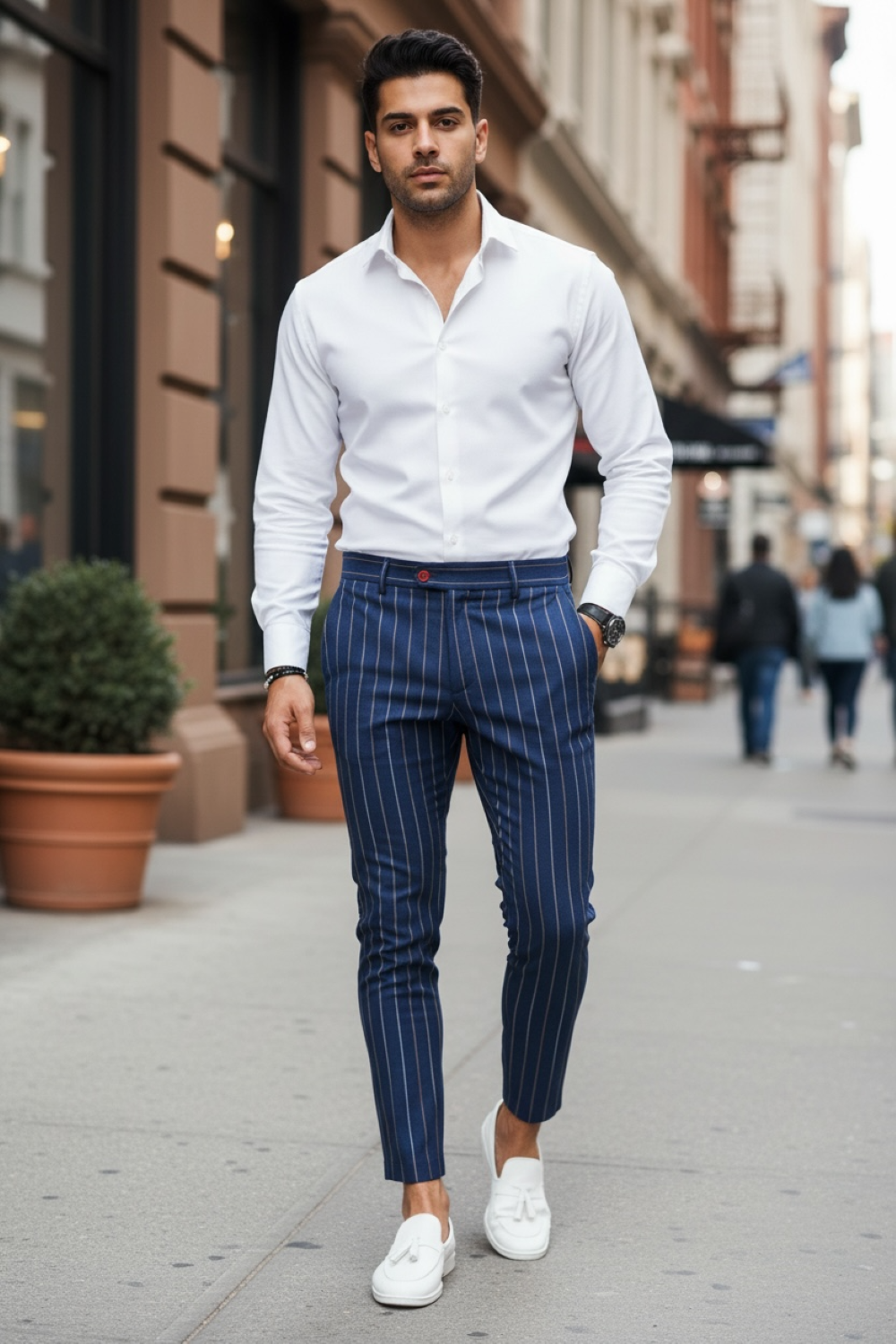Pantaloni barbati eleganti bleumarin B7871 F1-4.1.2 S3-1