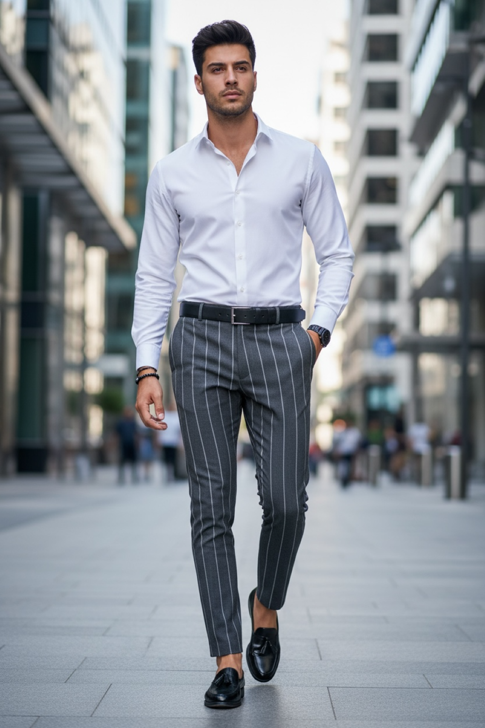 Pantaloni barbati eleganti gri B1301 110-3