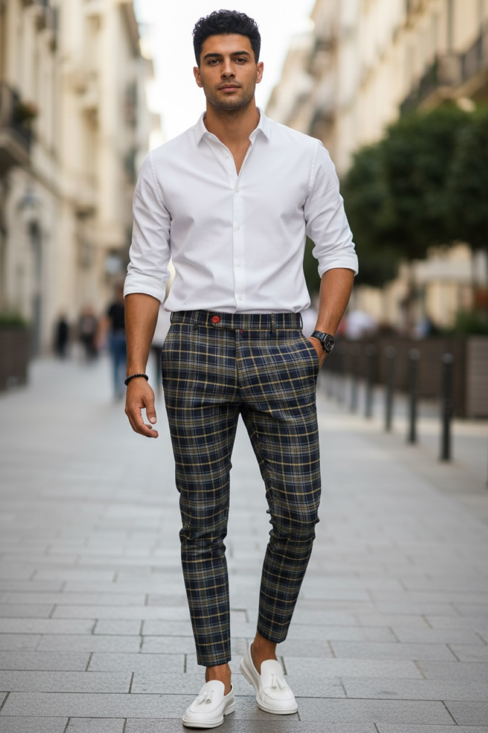 Pantaloni barbati eleganti in carouri B8508 Z35-2