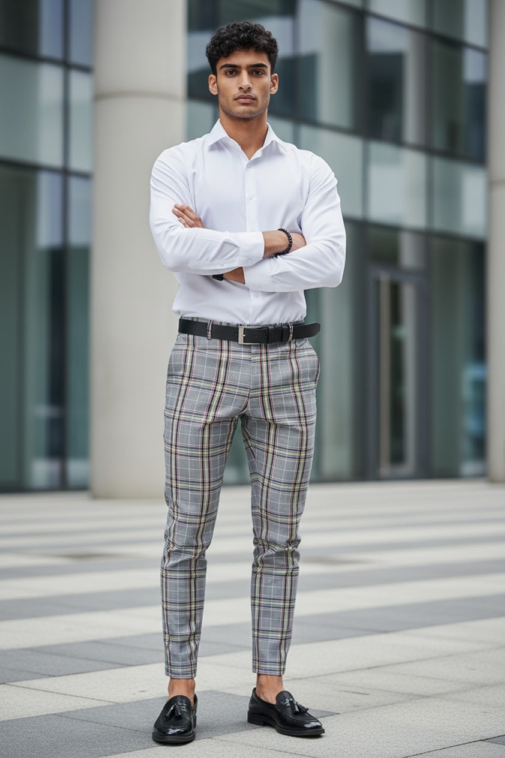 Pantaloni barbati eleganti in carouri gri B1559 B5-2