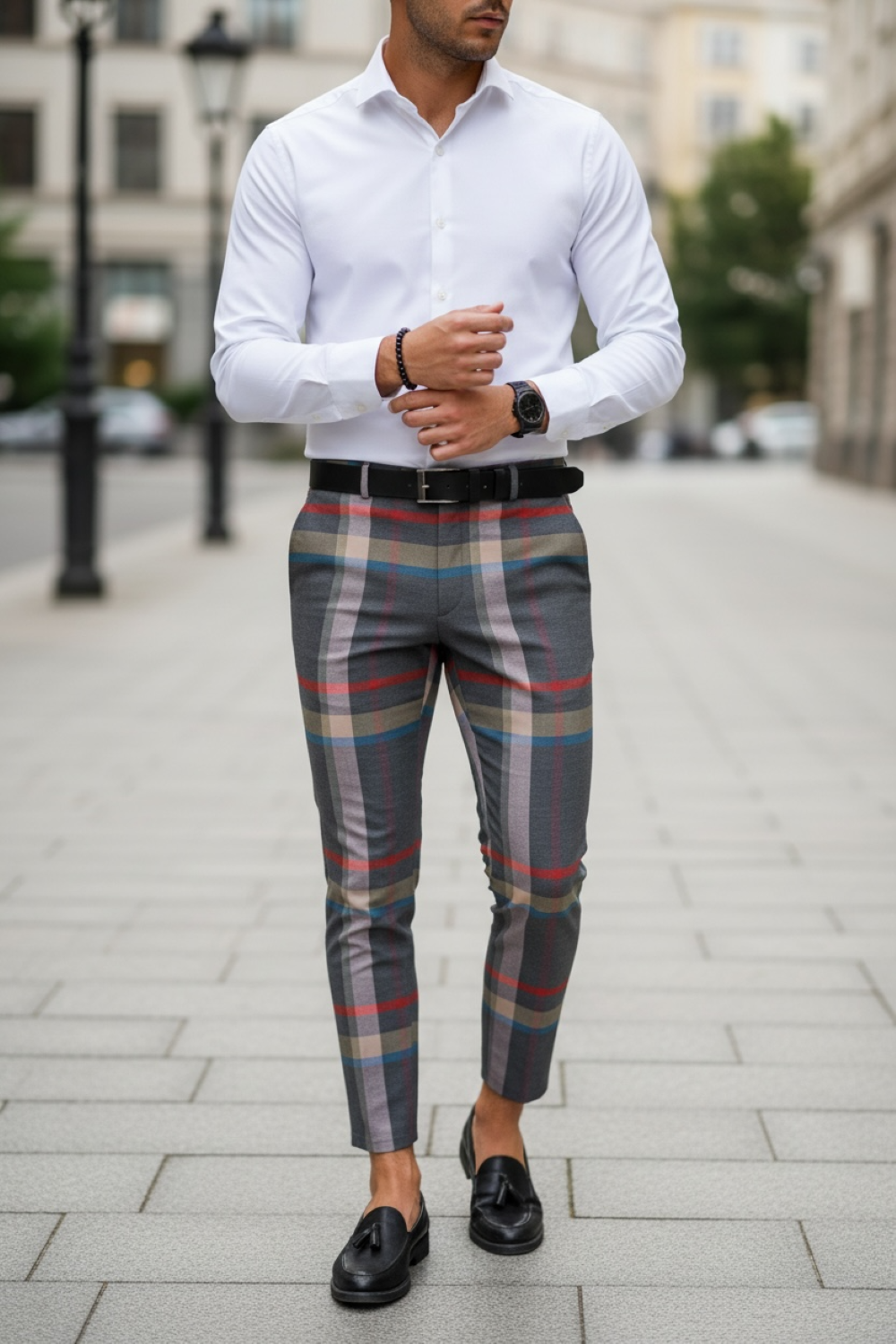 Pantaloni barbati eleganti in carouri gri B1563 P19-1.3