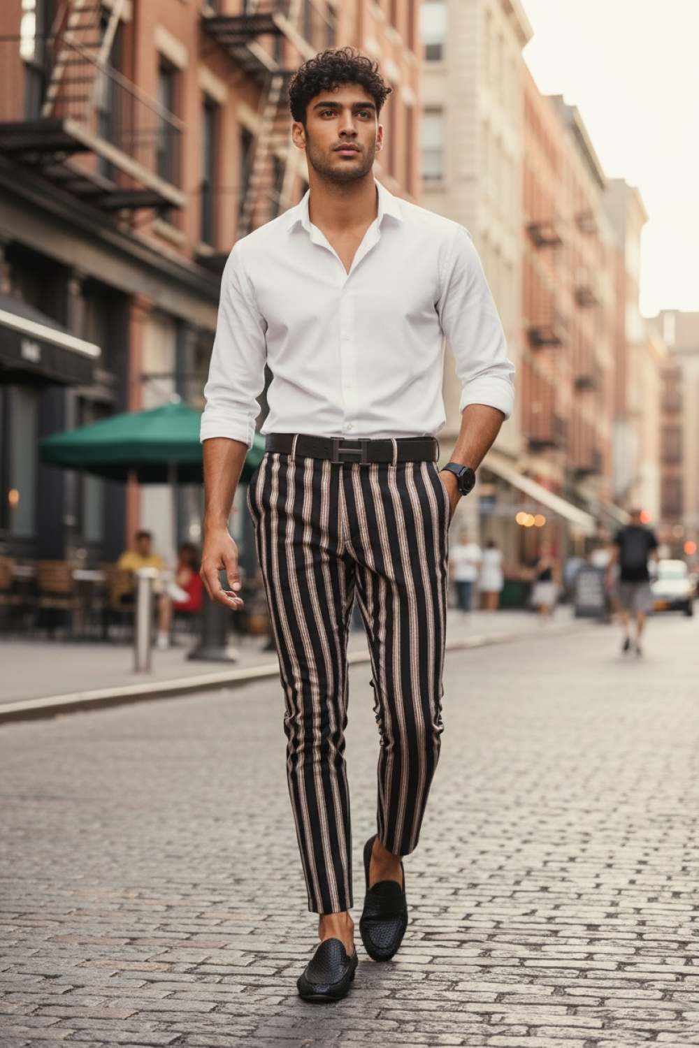 Pantaloni barbati eleganti in dungi B1883 Z14-1