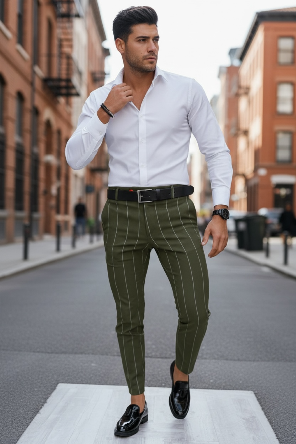 Pantaloni barbati eleganti kaki B1798 Z35-5