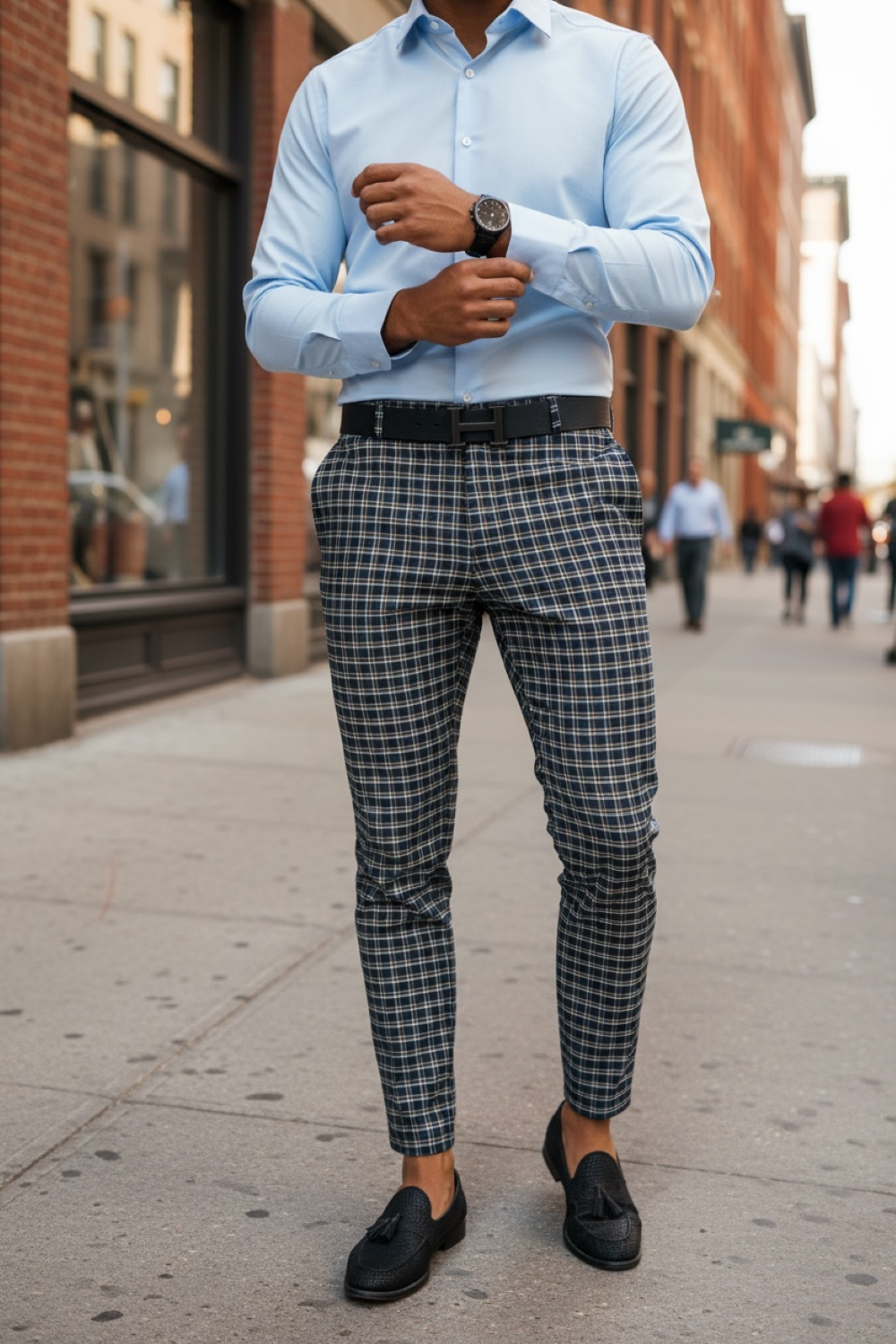 Pantaloni barbati eleganti regular fit carouri B1739 V14-2
