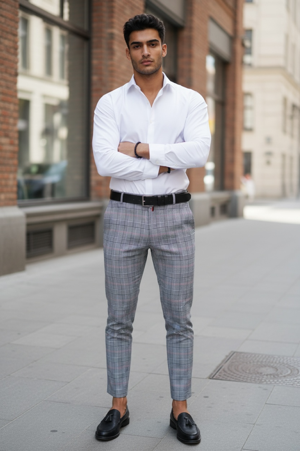 Pantaloni barbati eleganti regular fit gri in carouri B1561 O2-3.2