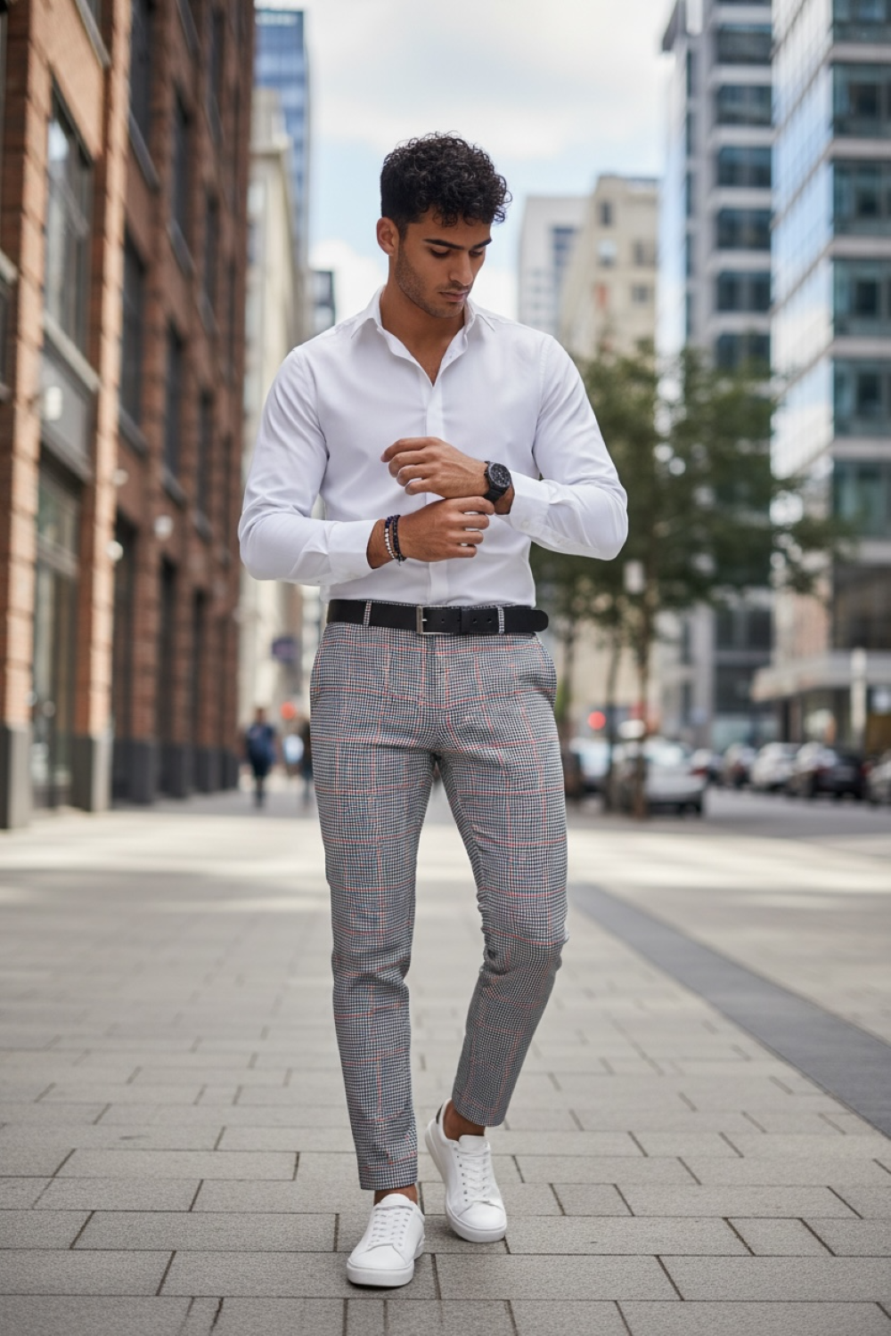 Pantaloni barbati eleganti regular fit in carouri B1910 S2-3 F6-5.1