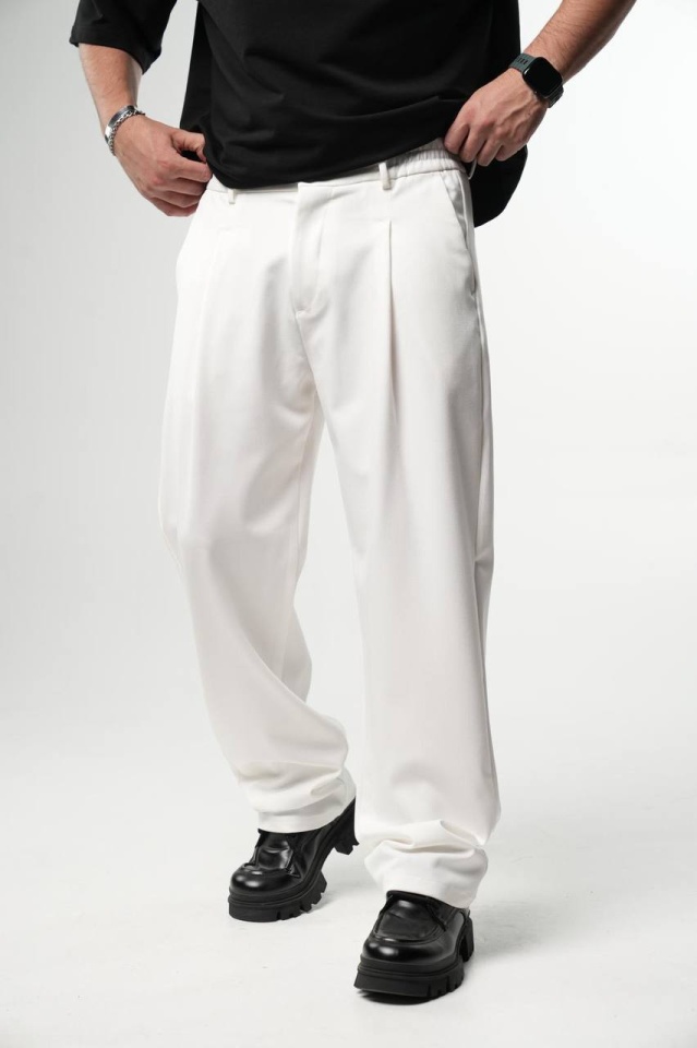 PANTALONI BARBATI WIDE LEG WHITE ELEGANT STREETWEAR (MĂRIME: S)