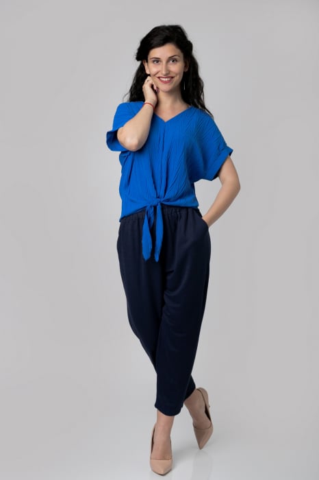 Pantaloni bleumarin casual cu buzunare