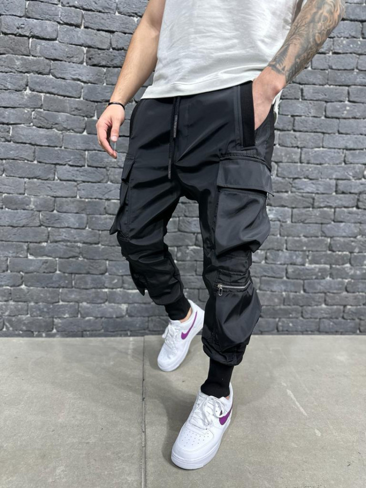 PANTALONI CU TUR CARGO BLACK BGAS1083(011) (MĂRIME: M)
