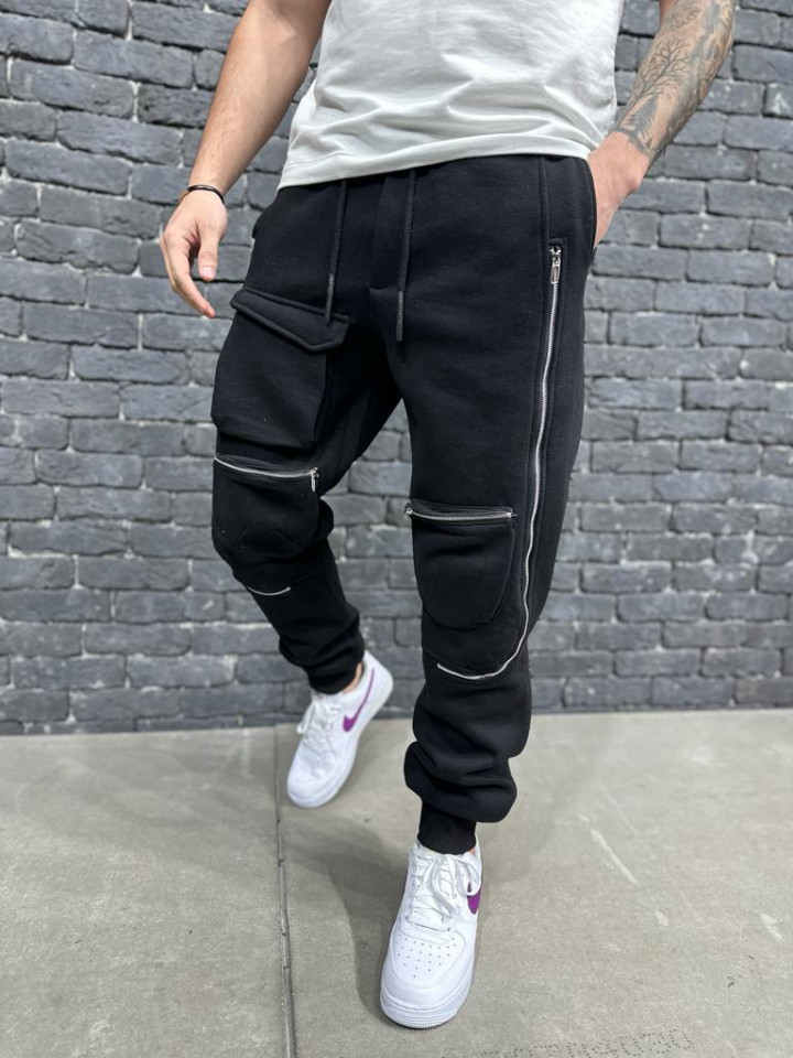 PANTALONI CU TUR TRACK ZIPPERS BLACK BGAS1084(009) (MĂRIME: XL)