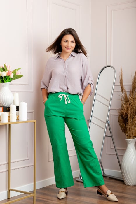 Pantaloni dama verzi din bumbac cu croi drept Cara