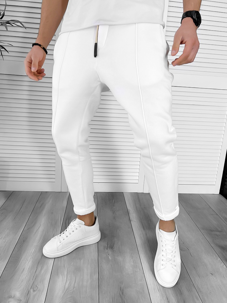 Pantaloni de trening albi conici CU MIC DEFECT DEFK192 P19-4.1