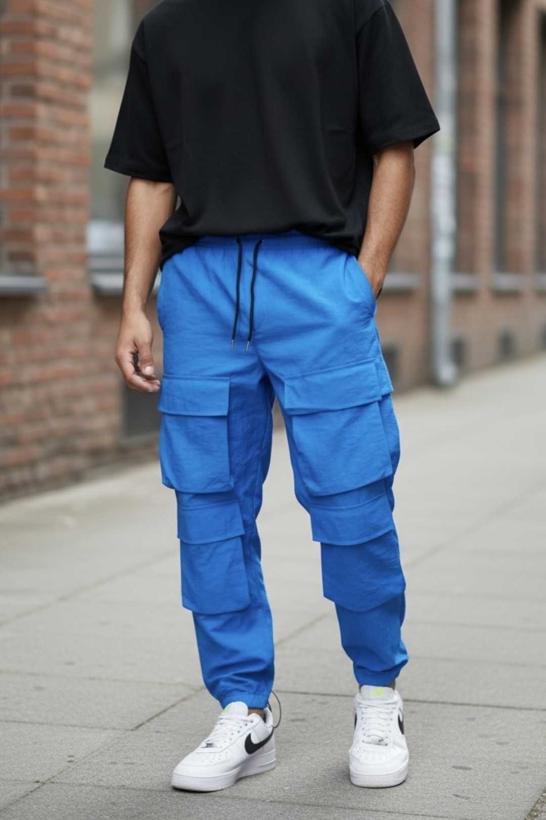 Pantaloni de trening cargo albastri conici Y239 O2-5.2