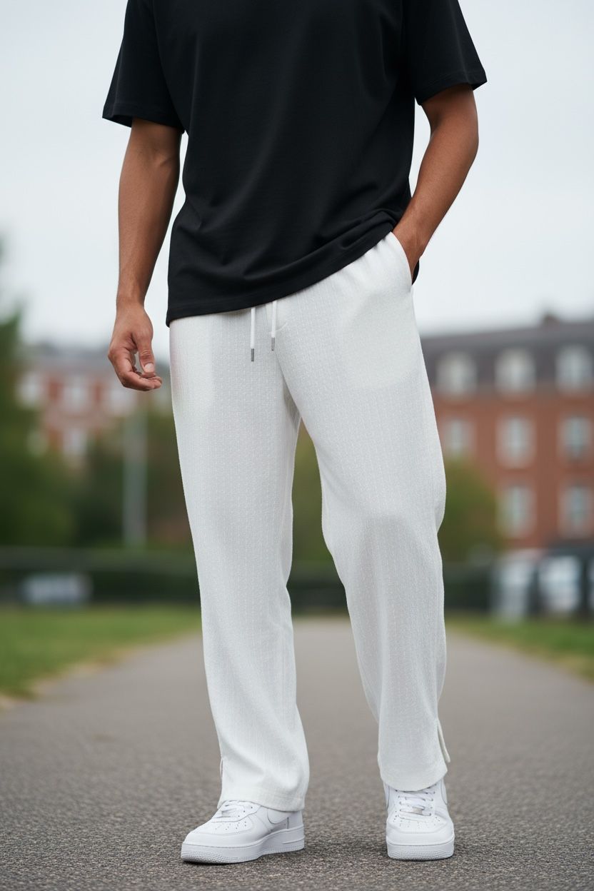 Pantaloni de trening cargo albi conici Y125 O3-4.3