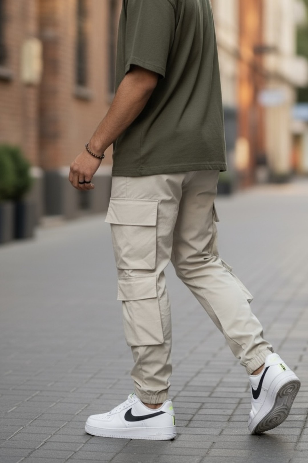 Pantaloni de trening cargo bej conici Y207 15-5.1
