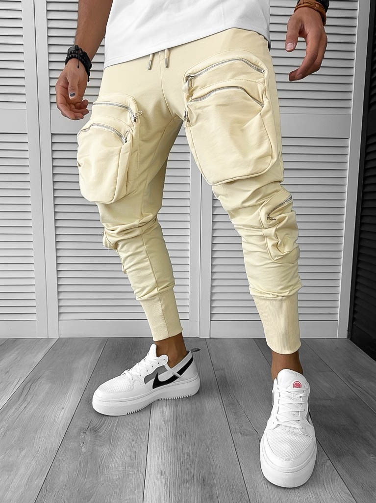 Pantaloni de trening cargo bej conici Y248 P18-5.1