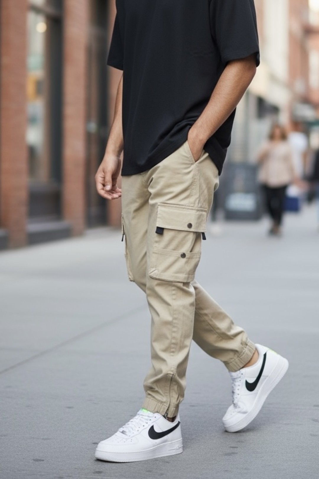 Pantaloni de trening cargo bej conici Y307 P19-5.2