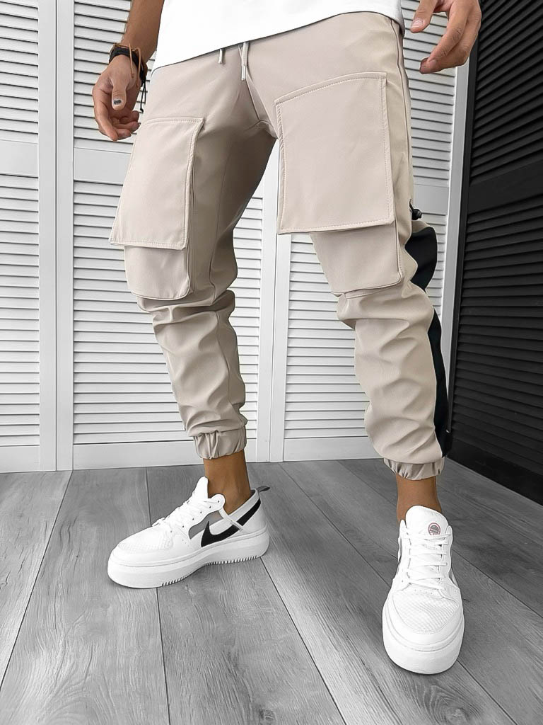 Pantaloni de trening cargo bej conici Y359 27-2.1