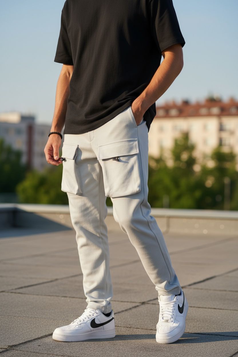 Pantaloni de trening cargo gri conici Y198 P18-3.1