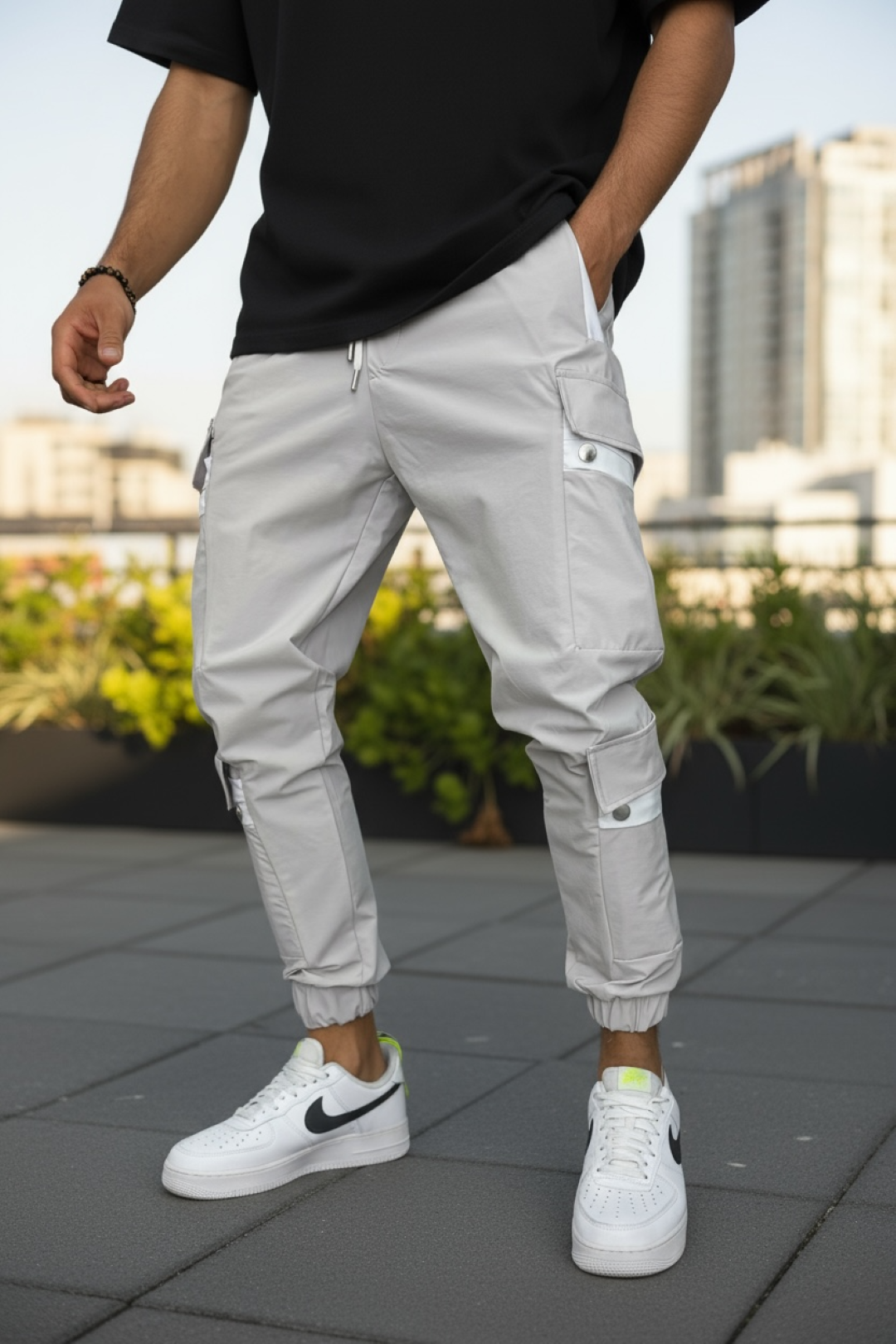Pantaloni de trening cargo gri conici Y201 46-4.1