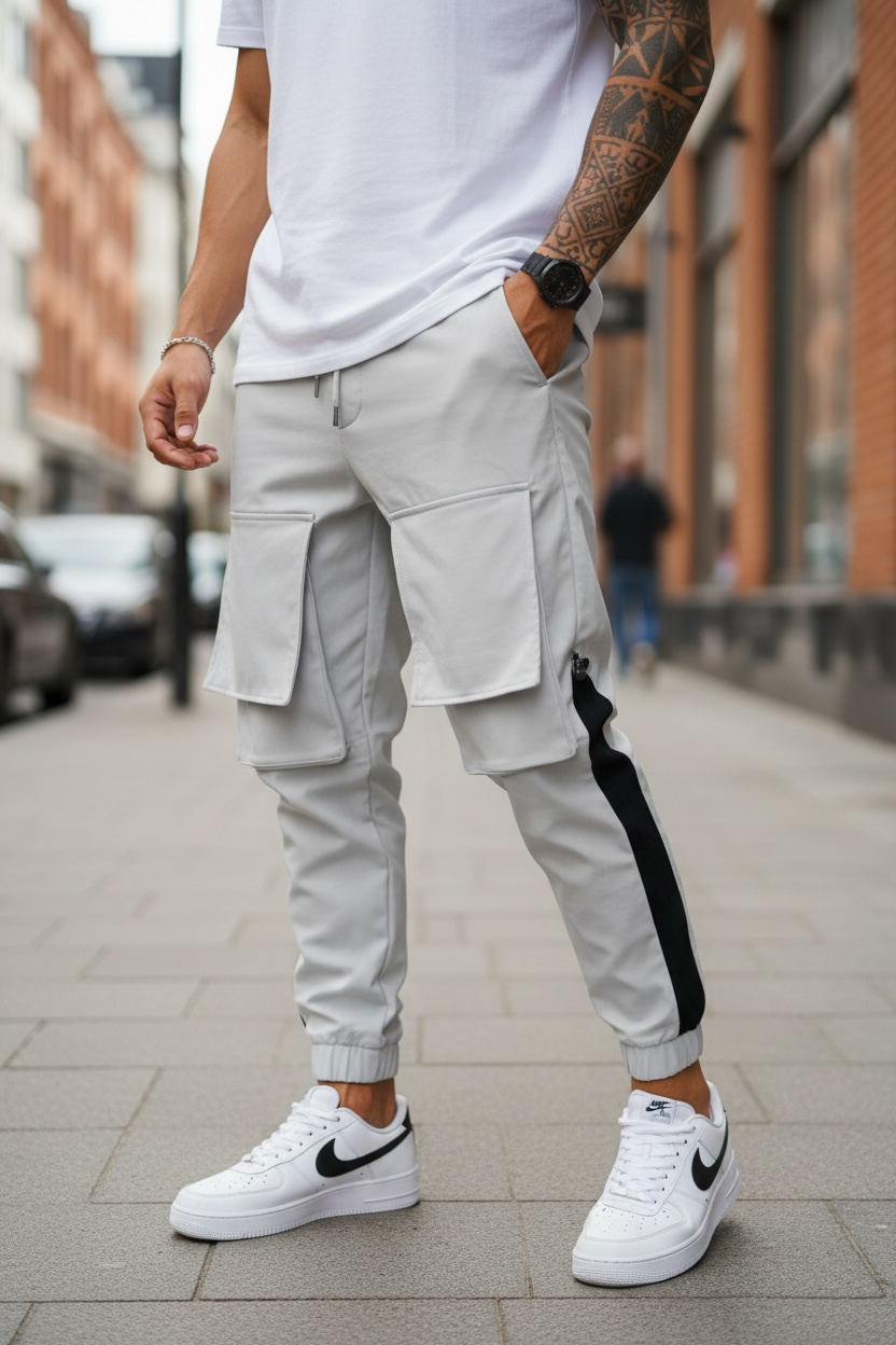 Pantaloni de trening cargo gri conici Y359 18-3.1