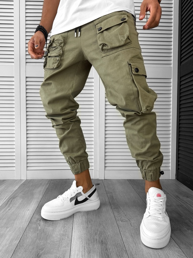 Pantaloni de trening cargo kaki conici Y310 15-3.1