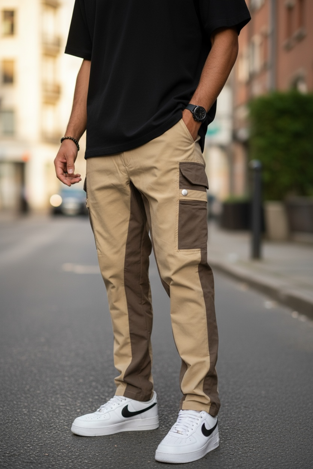 Pantaloni de trening cargo maro conici Y202 O3-5.3