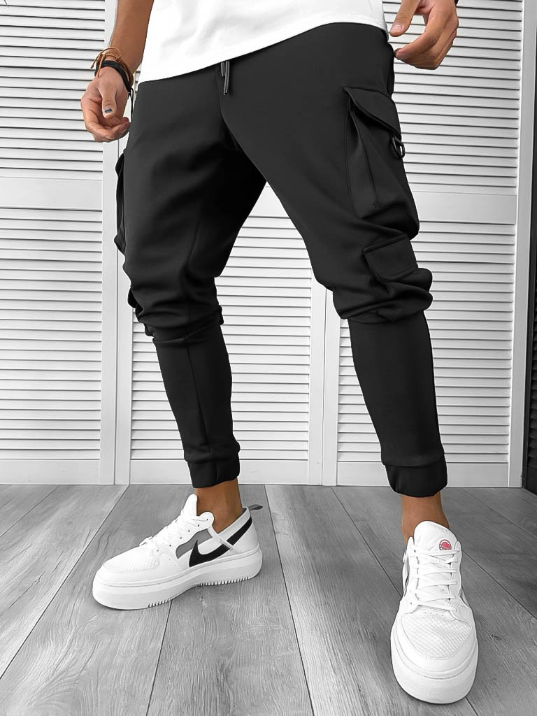 Pantaloni de trening cargo negri conici K402 P19-2.3