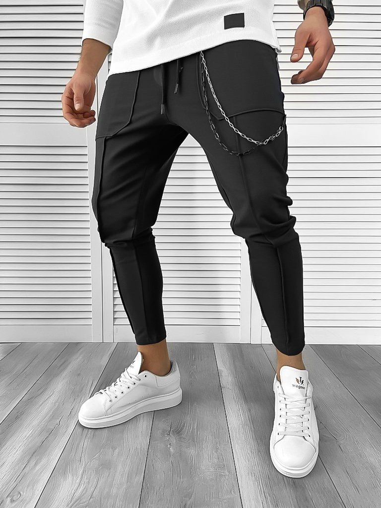 Pantaloni de trening negri conici 10142 P19-4.2